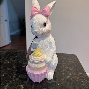 Easter Bunny With Pink Bow And Cupcakes Sweet Treats Spring Easter Decor